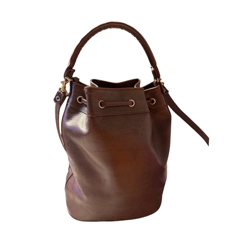 Accessory Works Vintage Brown Patchwork Bucket Bag Drawstring Crossbody Rare